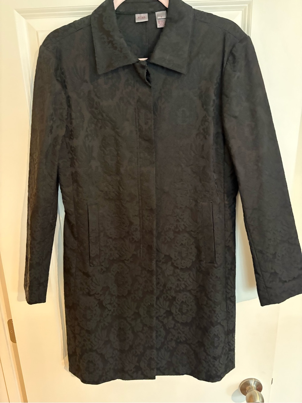 Vintage 5/48 Brand Black Jacquard Single-Breasted Trench Coat